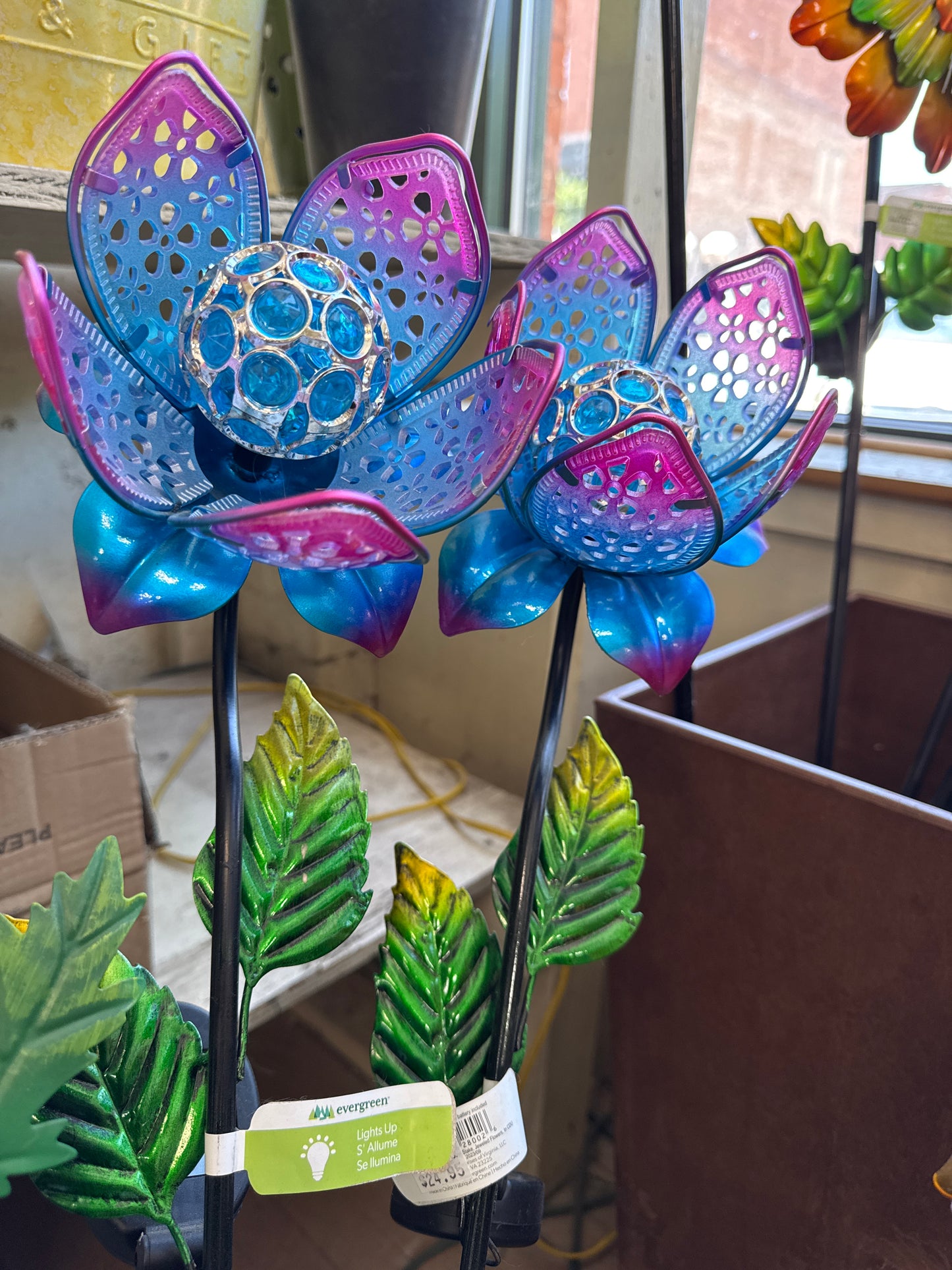 Evergreen Jeweled Flower Solar Stake